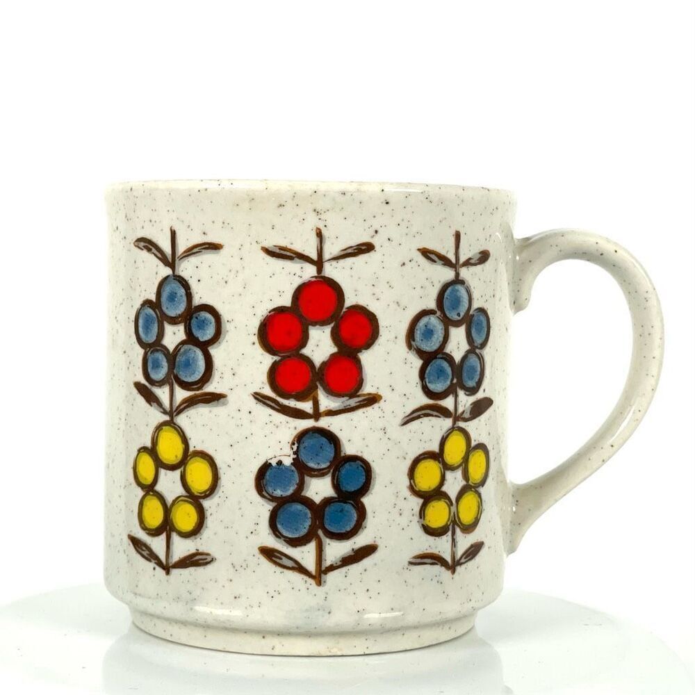Vintage Floral Coffee Mug Japan Ceramic Stoneware Speckle Glaze Tea Cup